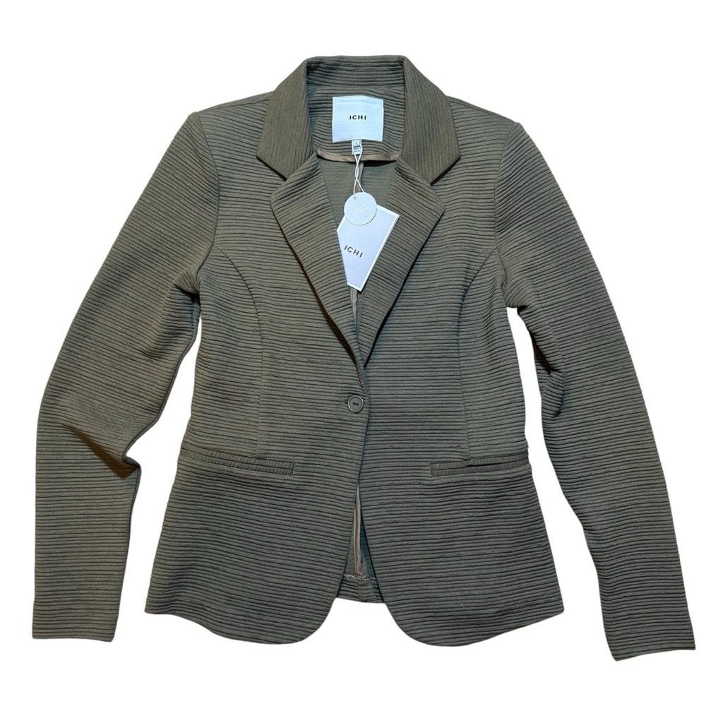ICHI Olive Ribbed Single-Button Blazer - Tailored Women's Jacket